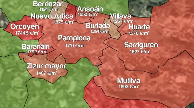 Precio del metro cuadrado de la comarca de Pamplona