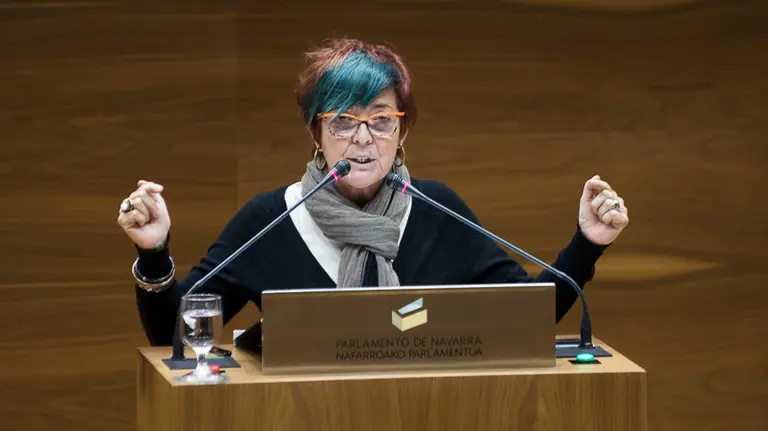 Tere Saéz interviene en el Parlamento de Navarra. PABLO LASAOSA