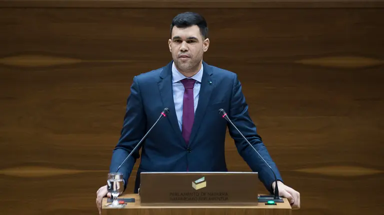 Javier García durante una intervención en el Parlamento de Navarra. PABLO LASAOSA