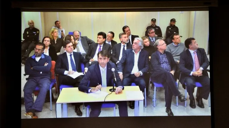 La sala de prensa de la sede de la Escuela Balear de la Administración Pública de Palma (EBAP), desde donde se sigue el desarrollo de la jornada del juicio del caso Nóos. EFE.
