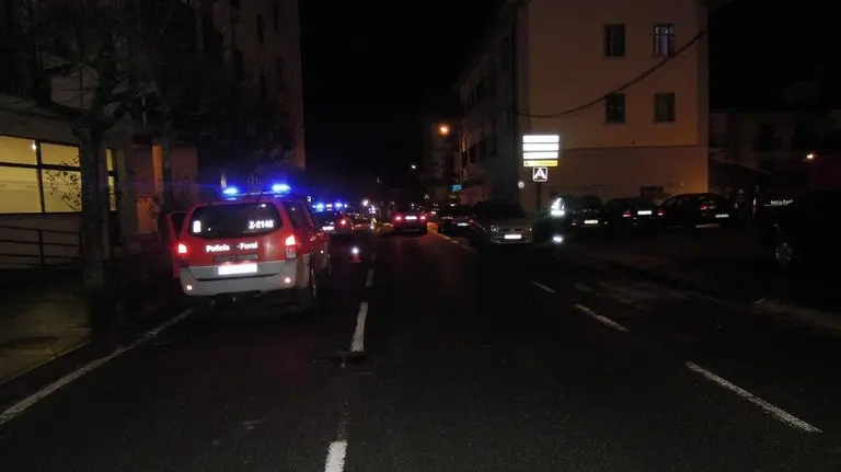 Un coche patrulla de la Policía Foral en las inmediaciones del lugar donde ocurrió el accidente.
