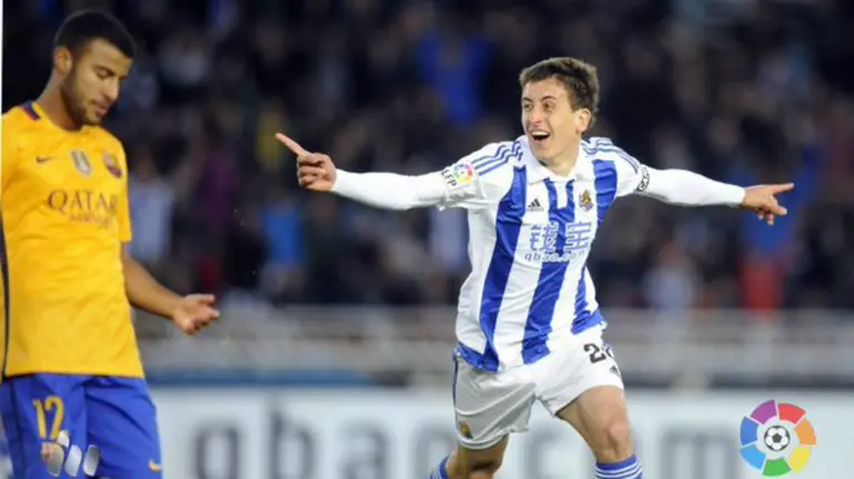 Oyarzabal marcó el primer gol del partido ante el Barcelona. Lfp.