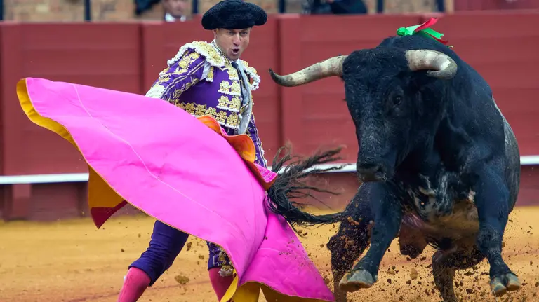 GRA459. SEVILLA, 17/04/2016.- El diestro Rafaelillo con el cuarto toro de la tarde, durante la decimosexta corrida de abono de la Maestranza de Sevilla, en la que ha compartido cartel con Rafaelillo y Javier Castaño ante reses de Miura. EFE/Raúl Caro
