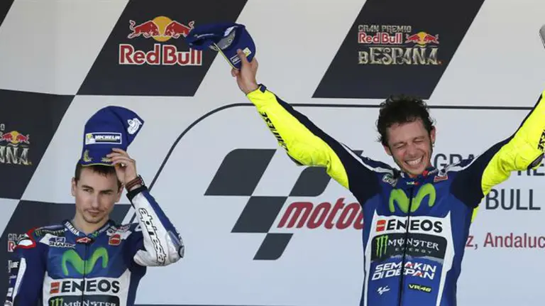 Lorenzo y Rossi en el pódium de Jeréz. Efe.