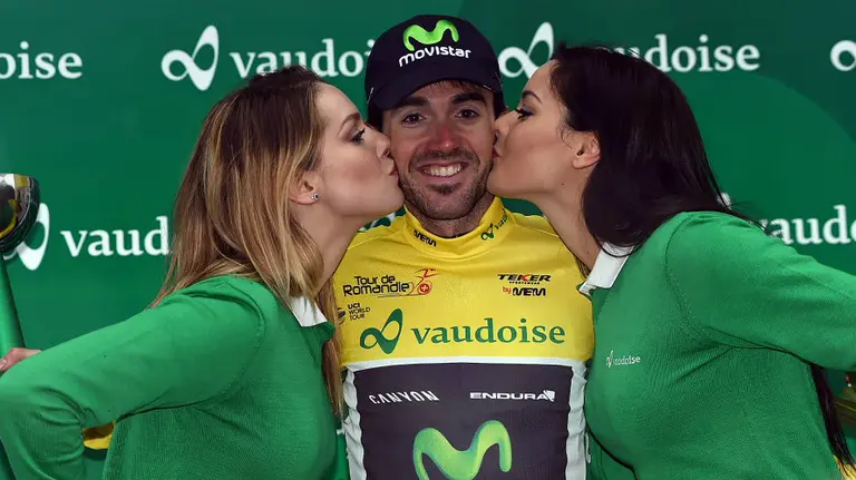 Izaguirre con el maillot de líder. Foto Movistar team.