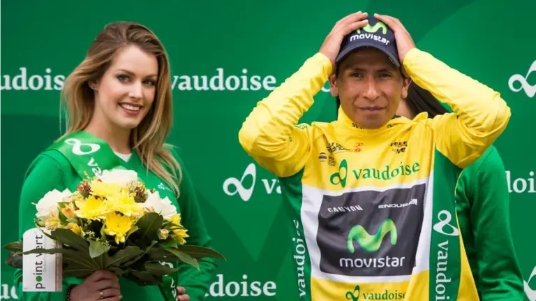 Nairo Quintana  es líder en Romandía. Foto Movistar.