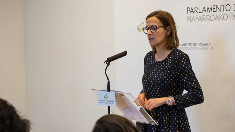 María Chivite (PSN) en su comparencia tras la Mesa y la Junta de Portavoces del Parlamento de Navarra. (1). IÑIGO ALZUGARAY