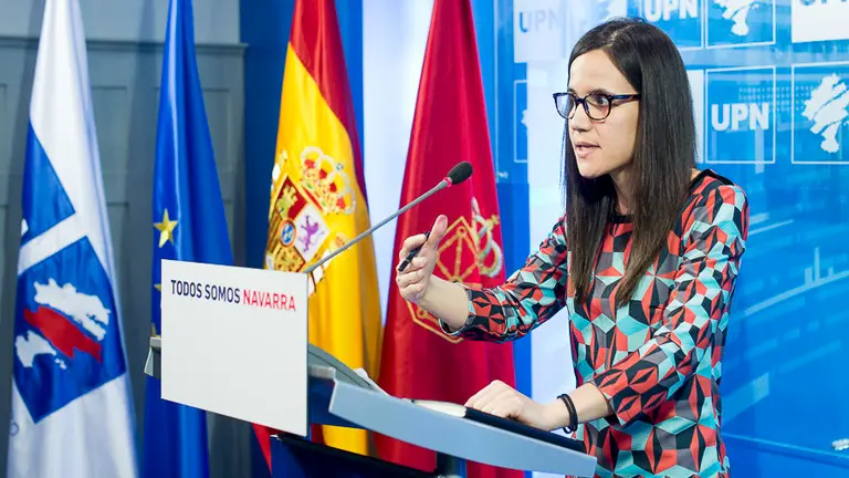 Cristina Altuna de UPN durante rueda de prensa. PABLO LASAOSA.