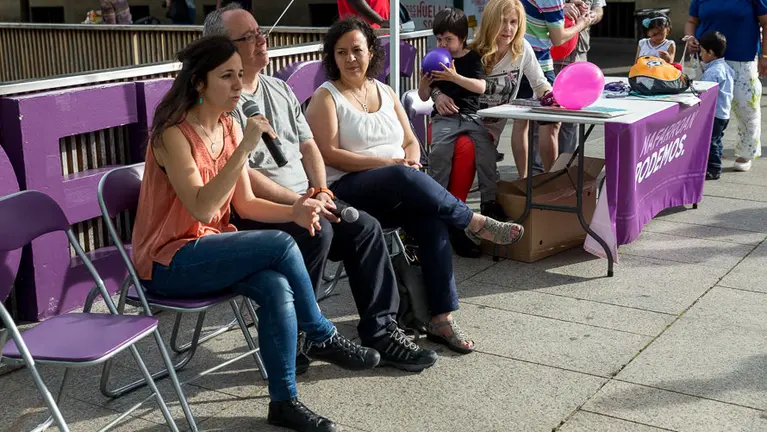 Encuentro de Podemos en la Plaza del Castillo con los candidatos a las elecciones Ione Belarra, Aitor Pescador y Eliana Alemán. (10). IÑIGO ALZUGARAY