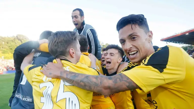Piña de Osasuna celebrando el ascenso