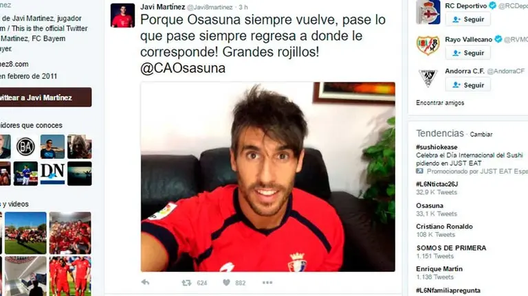 Tweet de Javi Martinez.