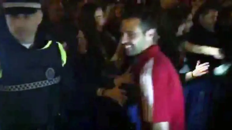 Llegada de los jugadores a la Plaza del Castillo