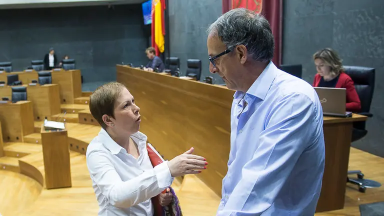 Uxue Barkos habla con Adolfo Araiz, Parlamentario nacionalista. PABLO LASAOSA