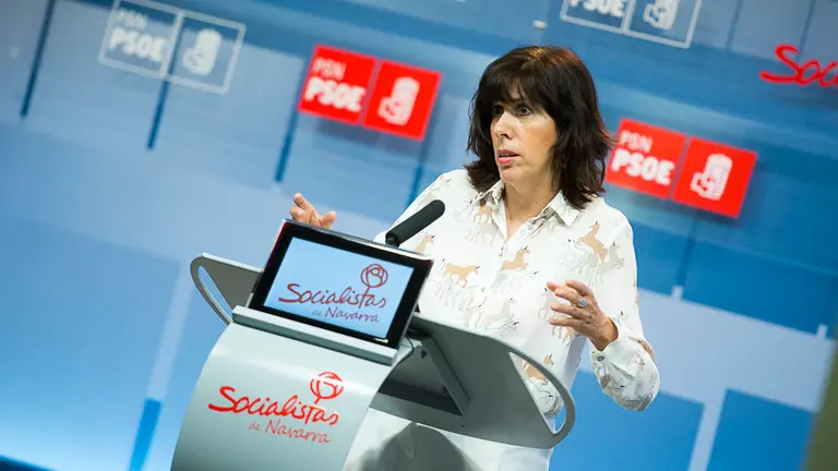 Maite Esporrín, del PSN, en rueda de prensa. PABLO LASAOSA 01