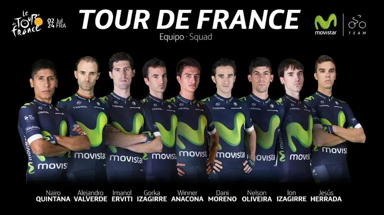 Equipo del Movistar para el Tour de Francia de 2016.