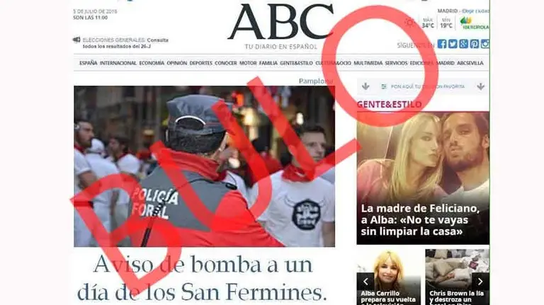 Imagen del bulo que ha circulado por Pamplona sobre los sanfermines. POLICÍA FORAL