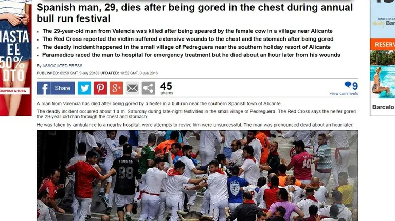 Información que ofrece el periódico digital en su portal online.