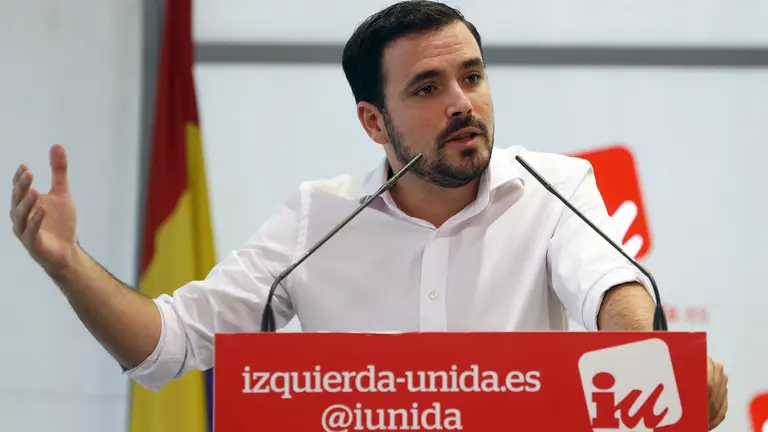 El líder de IU, Alberto Garzón, durante su intervención hoy en la Asamblea Político y Social de la formación, órgano que sustituye al Consejo Político federal, aunque con competencias más reducidas, que se ha reunido por primera vez y donde ha sido ratificado como coordinador federal. EFE/J. J. Guillén