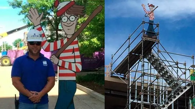 El alba&ntilde;il Jason Haney esconde a Wally por la obra para que los ni&ntilde;os del hospital lo encuentren (1)