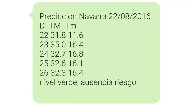 SMS con la predicción metereológica de Navarra