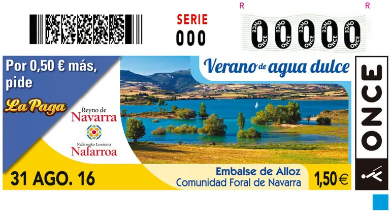 Cupón de la ONCE con el embalse de Alloz