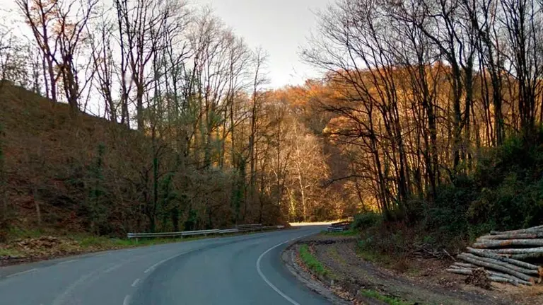 Carretera N-4000 en Lesaka donde ha tenido lugar el choque frontal entre los dos vehículos.