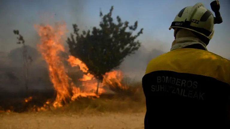 Bomberos de Navarra intervienen en el incendio de Tafalla. PABLO LASAOSA