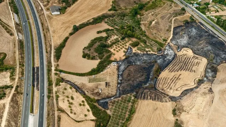 Los restos del incendio de Tafalla a vista de pájaro. GOBIERNO DE NAVARRA