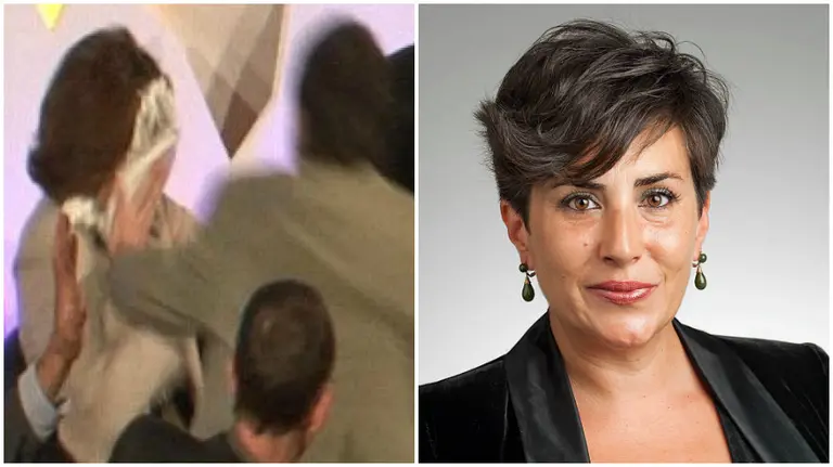 Un momento de la agresión contra Yolanda Barcina junto a la nueva portavoz de Uxue Barkos.