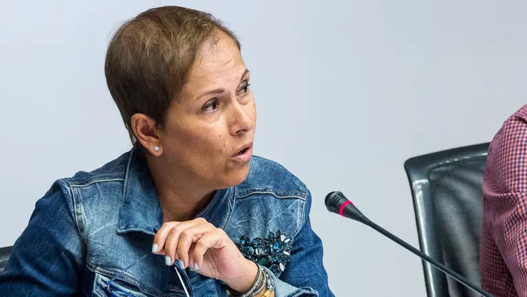 La Presidenta del Gobierno de Navarra, Uxue Barkos, explica en la Comisión de Régimen Foral las razones de la dimisión de 30 mandos de la Policía Foral (11). IÑIGO ALZUGARAY
