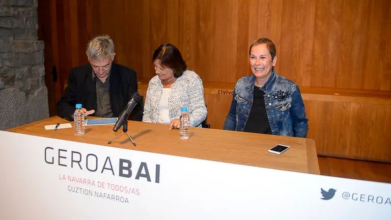 Geroa Bai abre el curso político con un acto en el que intervienen la presidenta de Navarra, Uxue Barkos, y el portavoz parlamentario, Koldo Martínez. PABLO LASAOSA