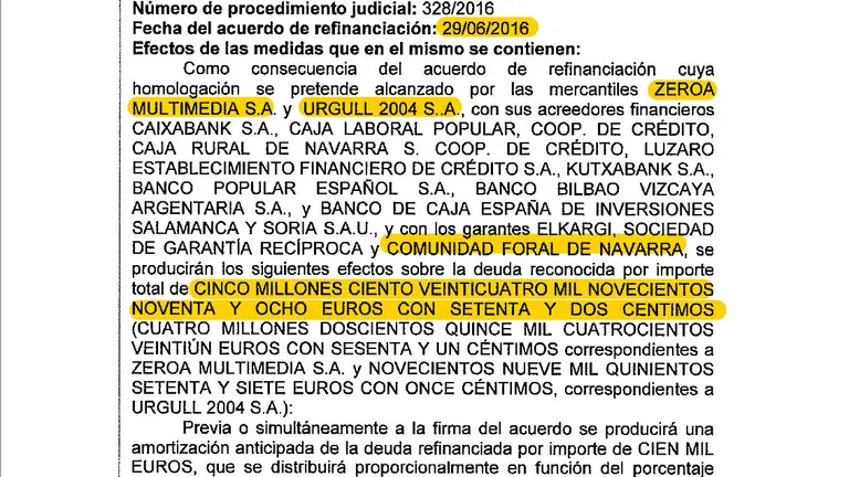 Documento que certifica el aval del Gobierno de Navarra a Diario de Noticias