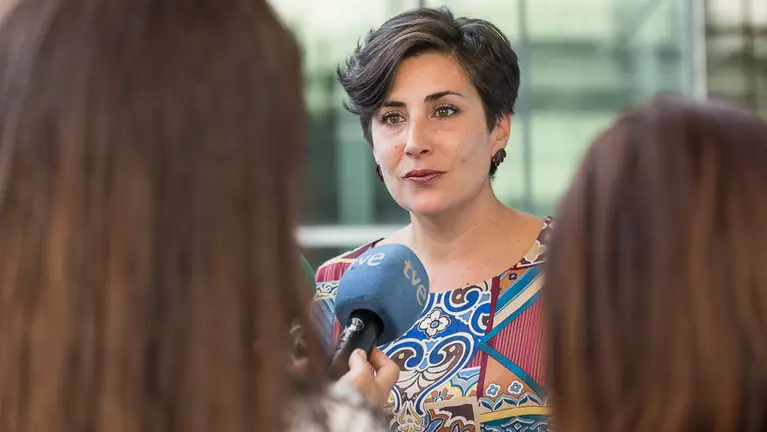 La portavoz del Gobierno de Navarra, María Solana, a su llegada al Parlamento de Navarra para participar en una comisión parlamentaria (14). IÑIGO ALZUGARAY