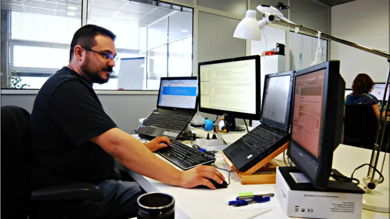 Una persona, en su puesto de trabajo. 