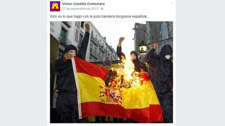 Mensaje en Facebook de un joven juzgado por enaltecer a ETA y los Grapo. FACEBOOK