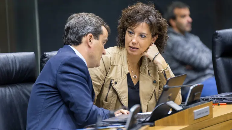 Guzman Garmendia y Ainhoa Unzu (PSN)  en el pleno del Parlamento de Navarra (1). IÑIGO ALZUGARAY