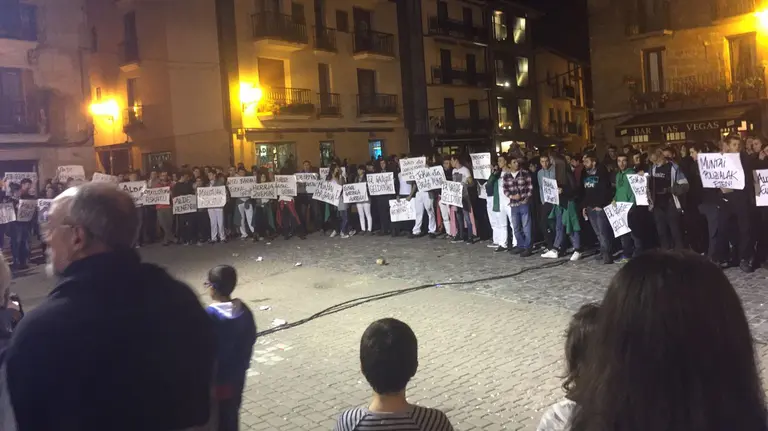 Concentración en Alsasua convocada por los colectivos de izquierda abertzale mostrando su apoyo a los detenidos por agredir a dos guardias civiles. NAVARRA.COM