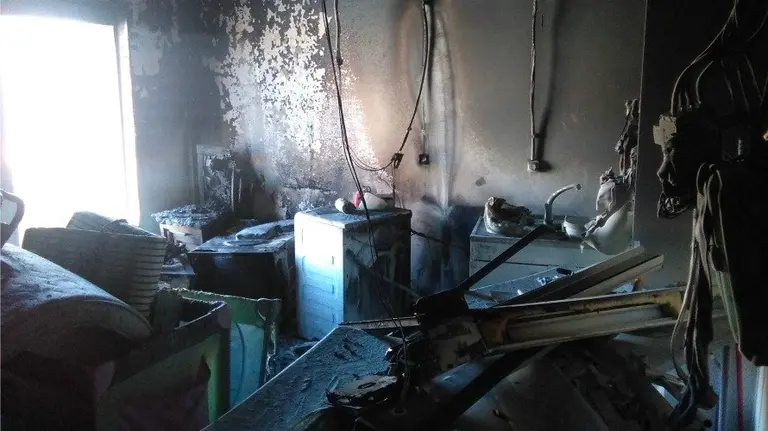 La lavandería del hotel de Andosilla que ha resultado dañada por el fuego.