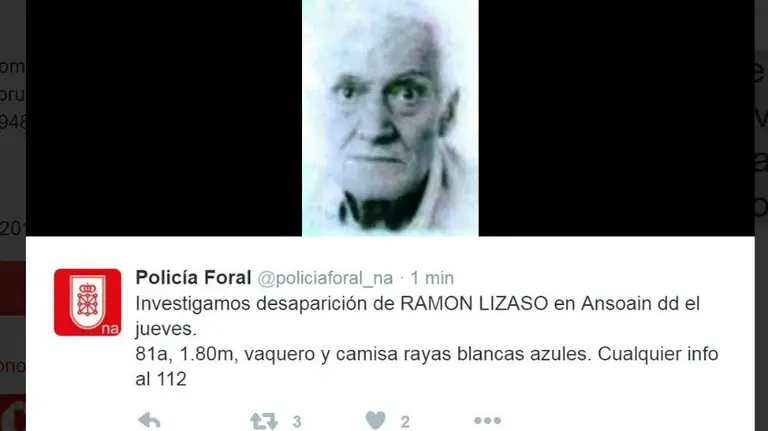 Desaparecido un hombre de 81 años en Ansoáin. PFORAL