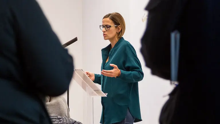 María Chivite (PSN)  tras la Mesa y Junta de Portavoces en el Parlamento de Navarra. IÑIGO ALZUGARAY