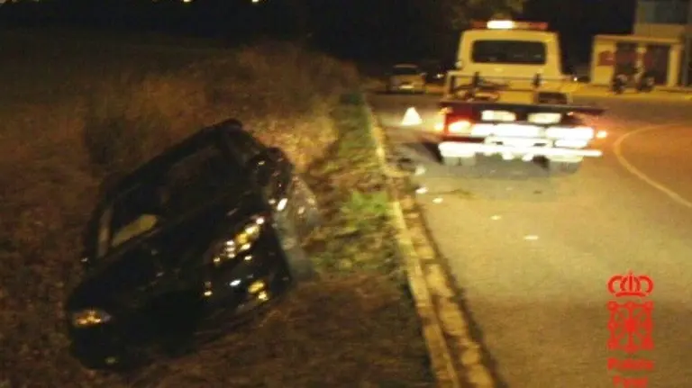 Coche accidentado a raiz de las carreras ilegales. PFORAL. 