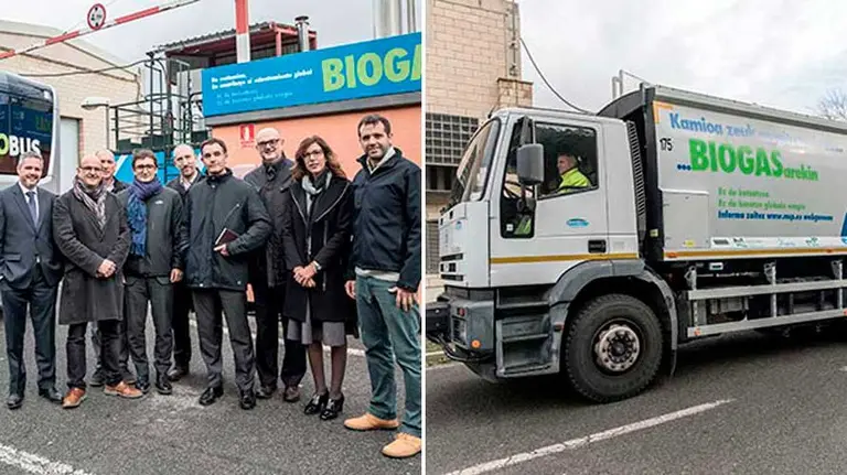 Representantes de la Mancomunidad de la Comarca de Pamplona presentando el proyecto piloto con biogás
