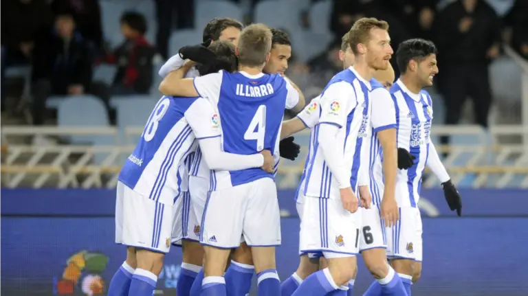La Real Sociedad celebra un gol en Anoeta. Lfp.