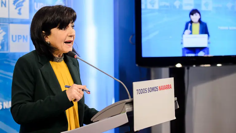 Yolanda Ibáñez, secretaria general de UPN, durante una rueda de prensa. PABLO LASAOSA