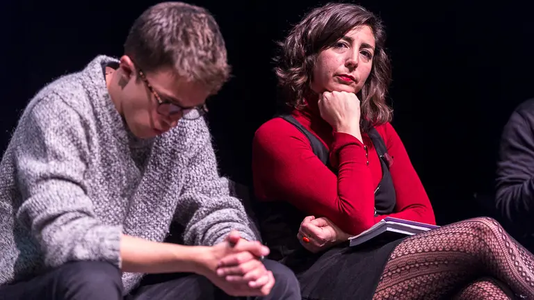 Los miembros de Podemos, Silvia Jauregui, Nagua Alba, Iñigo Errejón, Laura Pérez y Jorge Lago participan en un acto de los círculos en Pamplona. IÑIGO ALZUGARAY