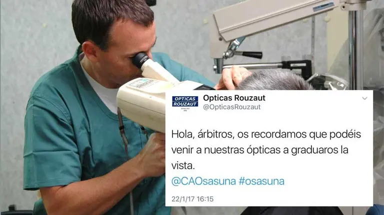 Tweet de Ópticas Rouzaut tras el partido de Osasuna. NAVARRA.COM