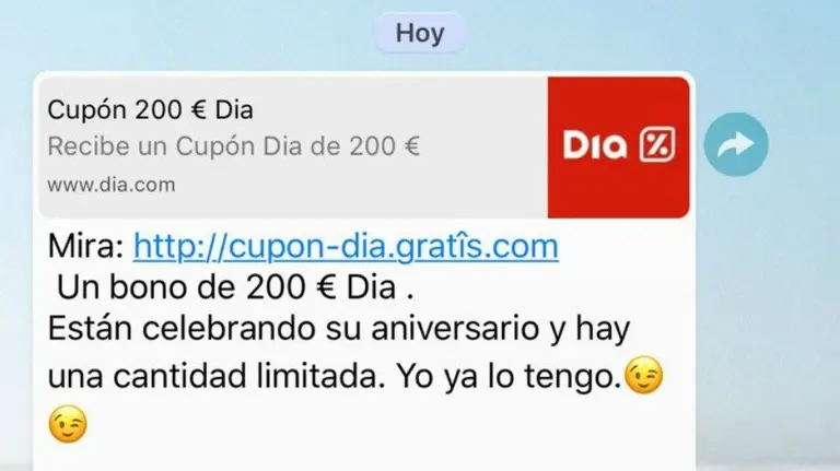 Otro cup&oacute;n descuento que rula por WhatsApp. 