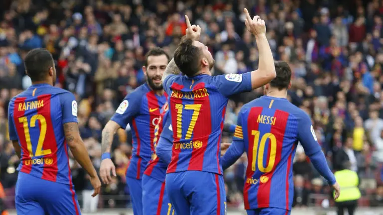 Alcácer ha marcado su primer gol con el Barça en liga. Lfp.