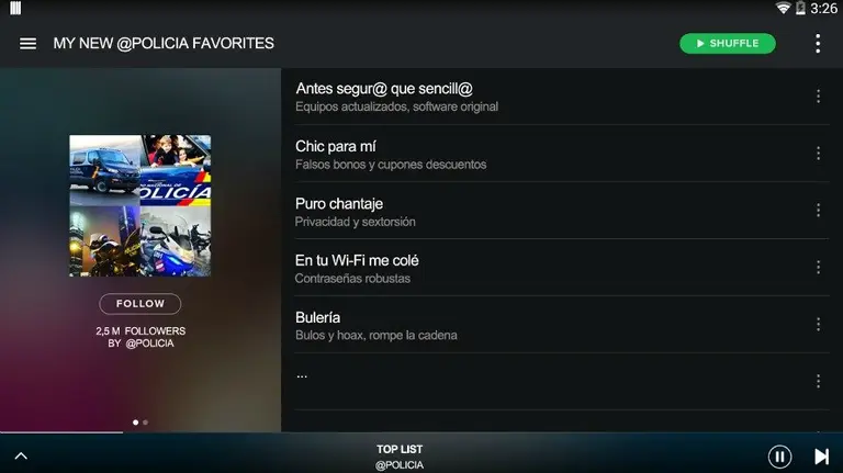 La lista musical que alerta de peligro en internet creada por la Policía Nacional.