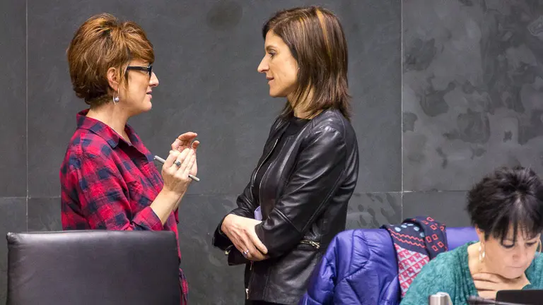 Pleno del Parlamento de Navarra. Bakartxo Ruiz y Nuria Medina (01). IÑIGO ALZUGARAY